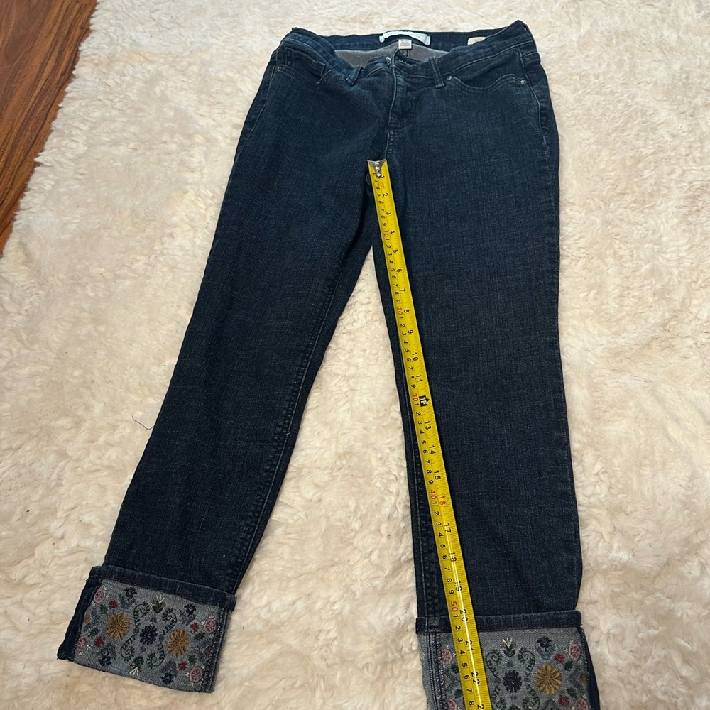 Vintage America Dark Blue Jeans with Floral Cuffs